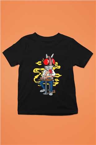 Kamen Gambler Baskılı Unisex Siyah Çocuk Tişört