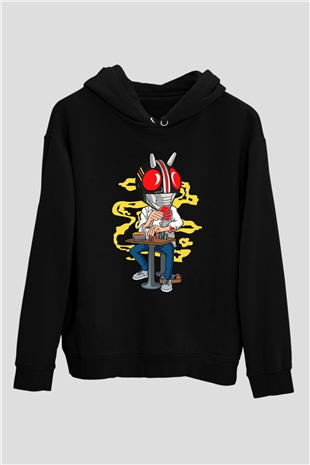 Kamen Gambler Baskılı Unisex Siyah Hoodie