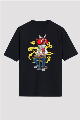 Kamen Gambler Baskılı Unisex Siyah Oversize Tişört