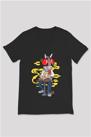 Kamen Gambler Baskılı Unisex Siyah V Yaka Tişört