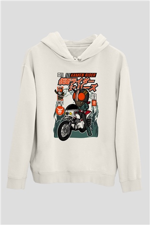 Kamen Rider Baskılı Unisex Beyaz Hoodie