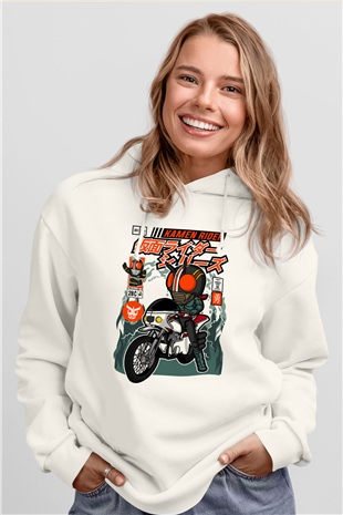 Kamen Rider Baskılı Unisex Beyaz Hoodie