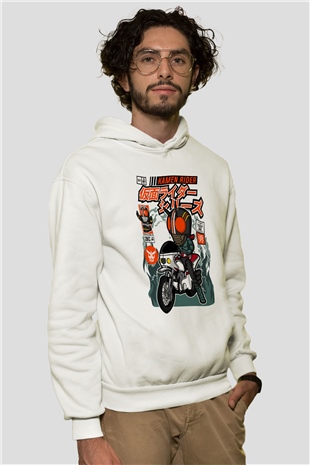 Kamen Rider Baskılı Unisex Beyaz Hoodie