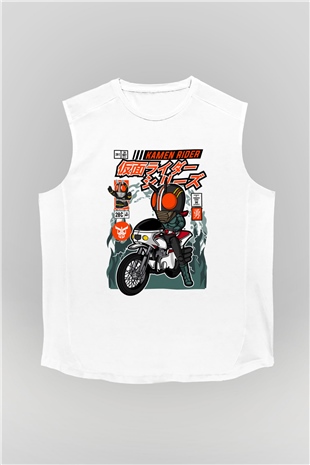 Kamen Rider Baskılı Unisex Beyaz Kolsuz Tişört