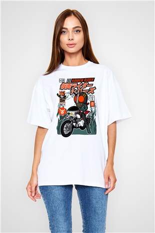 Kamen Rider Baskılı Unisex Beyaz Oversize Tişört