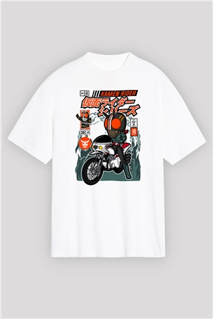 Kamen Rider Baskılı Unisex Beyaz Oversize Tişört