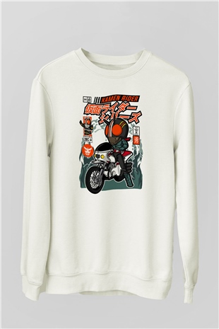 Kamen Rider Baskılı Unisex Beyaz Sweatshirt