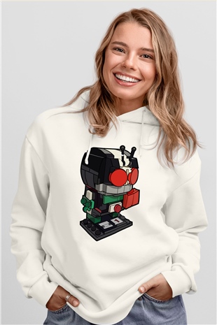 Kamen Rider Lego Baskılı Beyaz Unisex Hoodie
