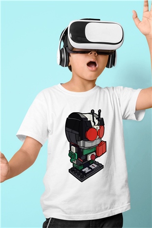 Kamen Rider Lego Baskılı Beyaz Unisex Çocuk Tişört