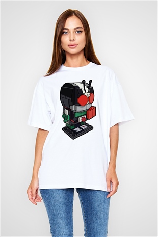 Kamen Rider Lego Baskılı Beyaz Unisex Oversize Tişört