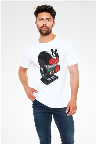 Kamen Rider Lego Baskılı Beyaz Unisex Tişört