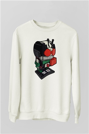 Kamen Rider Lego Baskılı Beyaz Unisex Sweatshirt