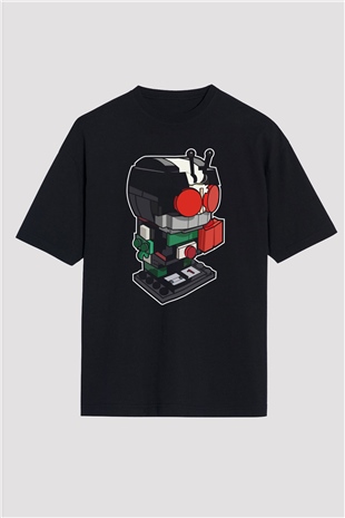 Kamen Rider Lego Baskılı Siyah Unisex Oversize Tişört