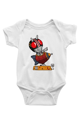 Kamen Rocket Baskılı Beyaz Unisex Bebek Body - Zıbın