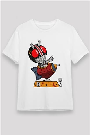 Kamen Rocket Baskılı Beyaz Unisex Tişört