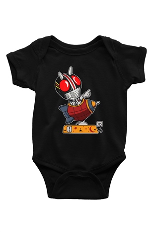 Kamen Rocket Baskılı Siyah Bebek Body - Zıbın