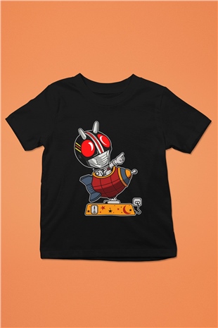 Kamen Rocket Baskılı Siyah Çocuk Unisex Tişört
