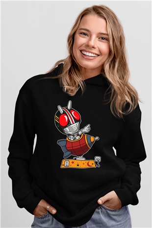 Kamen Rocket Baskılı Siyah Unisex Hoodie