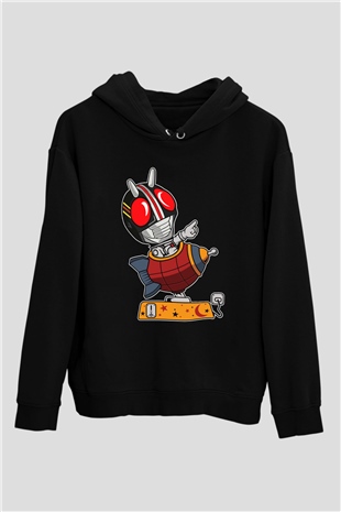 Kamen Rocket Baskılı Siyah Unisex Hoodie