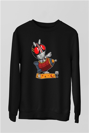 Kamen Rocket Baskılı Siyah Unisex Sweatshirt