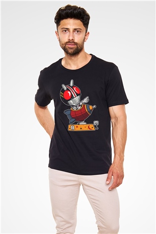 Kamen Rocket Baskılı Siyah Unisex Tişört