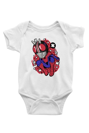Kamen Spider Baskılı Beyaz Unisex Bebek Body - Zıbın