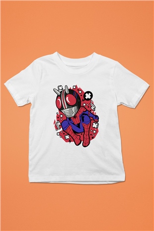 Kamen Spider Baskılı Beyaz Unisex Çocuk Tişört