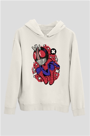 Kamen Spider Baskılı Beyaz Unisex Hoodie