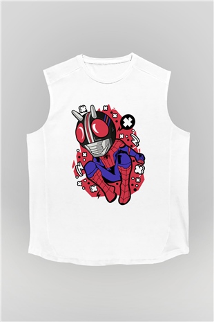 Kamen Spider Baskılı Beyaz Unisex Kolsuz Tişört