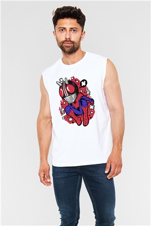 Kamen Spider Baskılı Beyaz Unisex Kolsuz Tişört