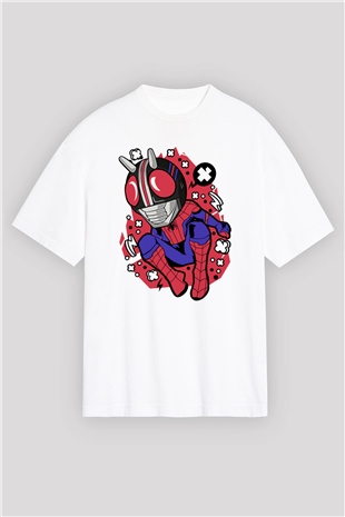 Kamen Spider Baskılı Beyaz Unisex Oversize Tişört