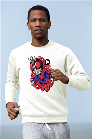 Kamen Spider Baskılı Beyaz Unisex Sweatshirt