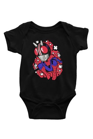 Kamen Spider Baskılı Siyah Bebek Body - Zıbın