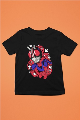 Kamen Spider Baskılı Siyah Çocuk Unisex Tişört
