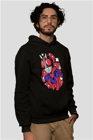 Kamen Spider Baskılı Siyah Unisex Hoodie