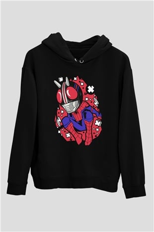 Kamen Spider Baskılı Siyah Unisex Hoodie