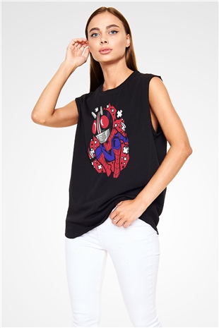 Kamen Spider Baskılı Siyah Unisex Kolsuz Tişört