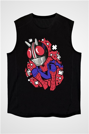 Kamen Spider Baskılı Siyah Unisex Kolsuz Tişört