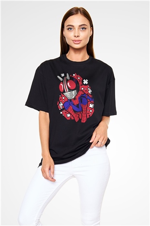 Kamen Spider Baskılı Siyah Unisex Oversize Tişört