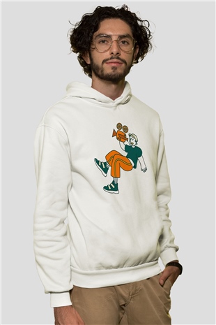 Kameraman Beyaz Unisex Kapüşonlu Sweatshirt