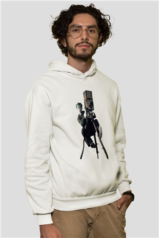Kameraman Beyaz Unisex Kapüşonlu Sweatshirt