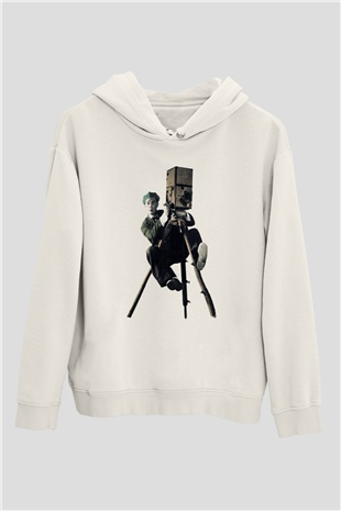 Kameraman Beyaz Unisex Kapüşonlu Sweatshirt