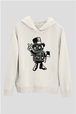 Kameraman Beyaz Unisex Kapüşonlu Sweatshirt