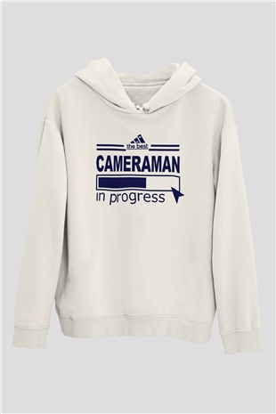 Kameraman Beyaz Unisex Kapüşonlu Sweatshirt