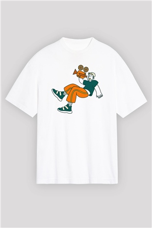 Kameraman Beyaz Oversize Tişört Oversize T-shirt - TişörtFabrikası