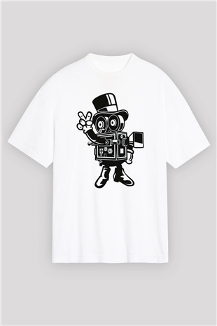 Kameraman Beyaz Oversize Tişört Oversize T-shirt - TişörtFabrikası