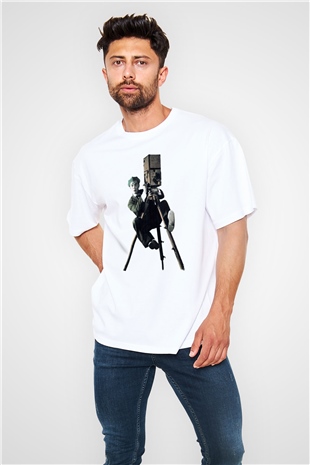 Kameraman Beyaz Oversize Tişört Oversize T-shirt - TişörtFabrikası