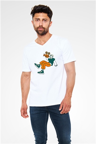 Kameraman Beyaz Unisex V Yaka Tişört