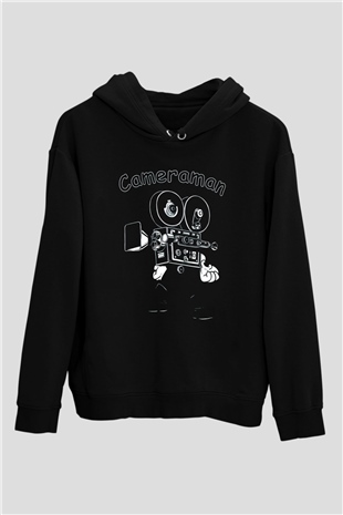 Kameraman Siyah Unisex Kapüşonlu Sweatshirt