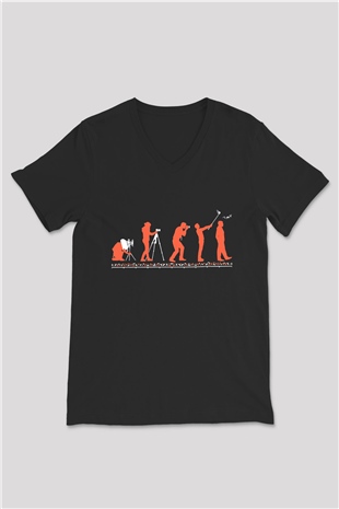 Kameraman Siyah Unisex V Yaka Tişört